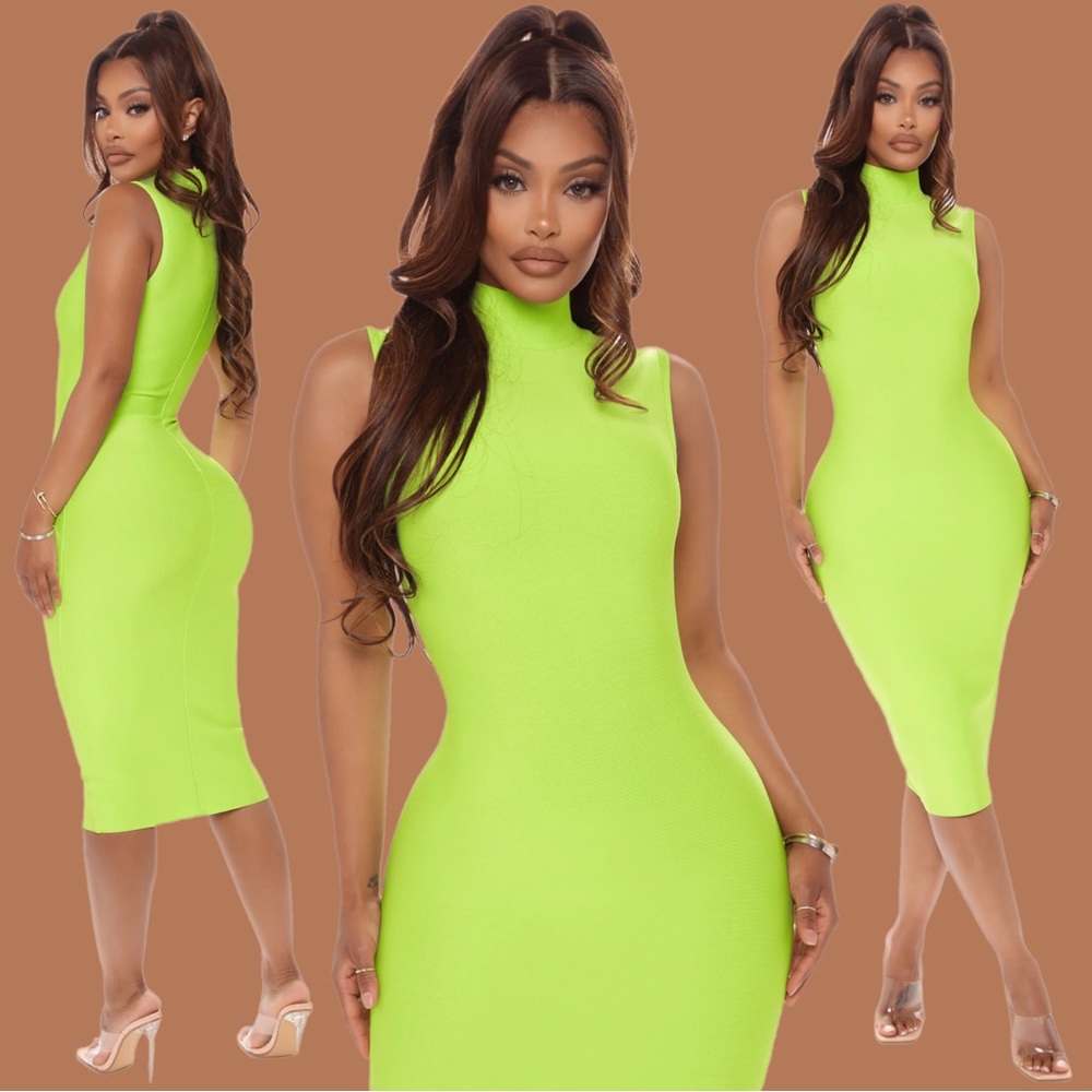Caught Flirting Bandage Midi Dress | Neon